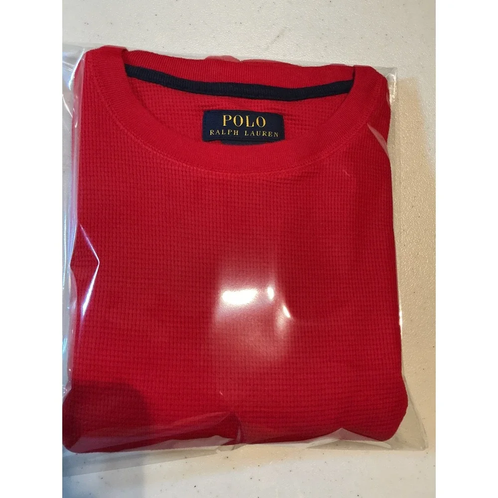 Polo Ralph Lauren Men Medium Red Waffle Knit Thermal Long Sleeve Pony Logo Shirt
